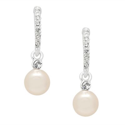 Silver pave stick pearl drop earring